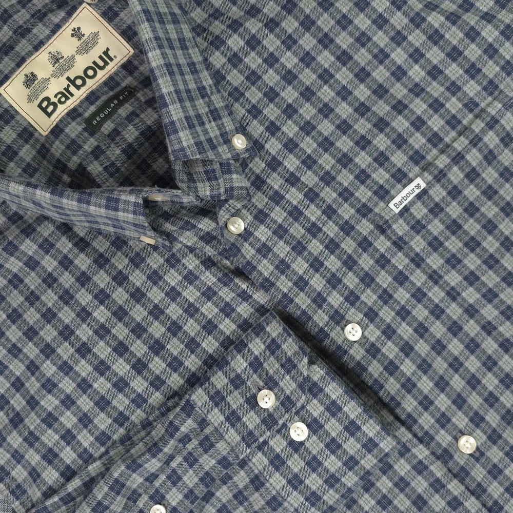 Barbour Mens Medium Blue Green Check Long Sleeve Button Down Shirt MSH4984GY52